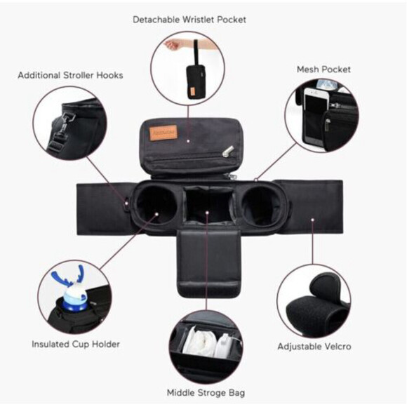 Momcozy Universal Stroller Organizer Insulated Cup Holder Detachable Phone Bag - Picture 2 of 6